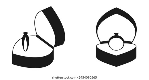 wedding ring or engagement ring inside the box icon. flat design vector illustration isolated on white background.