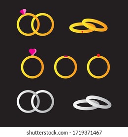 Wedding Ring Flat Icon Vector Illustration Set