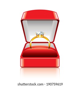 Wedding ring in gift box isolated on white photo-realistic vector illustration