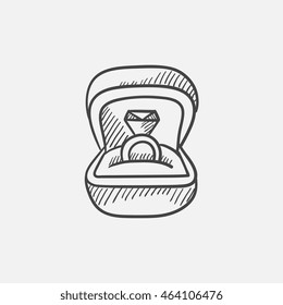 Wedding Ring In Gift Box Sketch Icon For Web, Mobile And Infographics. Hand Drawn Vector Isolated Icon.