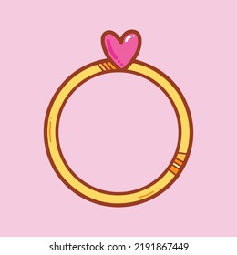 Anillo de casamiento con ilustración vectorial de ornamento cardíaco