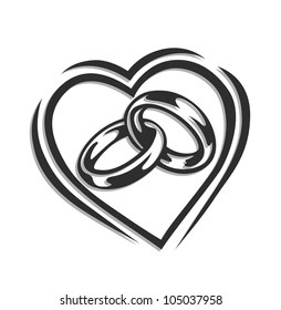 wedding ring in heart vector illustration isolated on white background