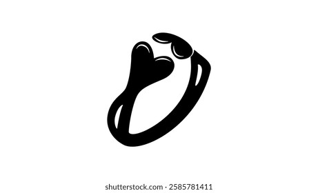 wedding ring  with hearts, black isolated silhouette