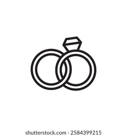 Wedding ring icon black and white vector outline sign