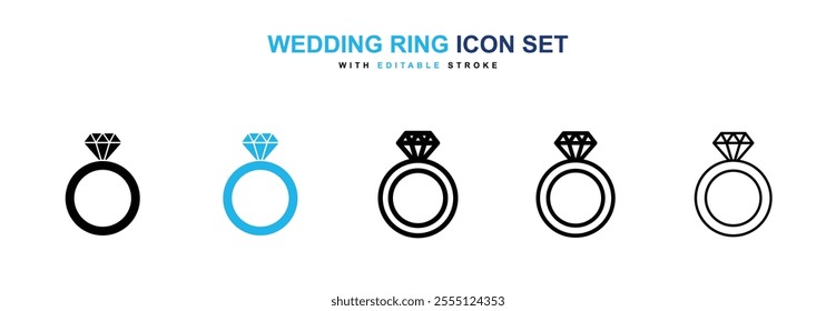 Wedding ring icon collection in black and blue colors