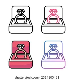 Wedding ring icon design in four variation color