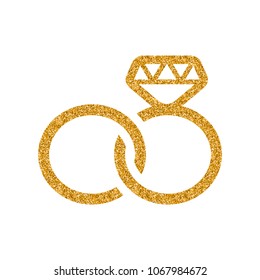 Wedding ring icon in gold glitter texture. Sparkle luxury style vector illustration.