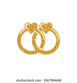 Wedding ring icon in gold glitter texture. Sparkle luxury style vector illustration.