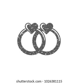 Wedding ring icon in grunge texture. Vintage style vector illustration.