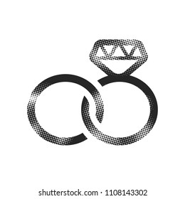 Wedding ring icon in halftone style. Black and white monochrome vector illustration.