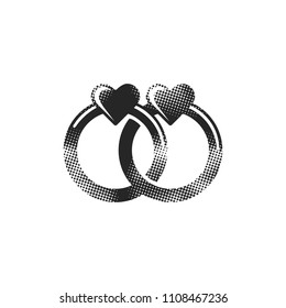 Wedding ring icon in halftone style. Black and white monochrome vector illustration.