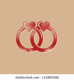 Wedding ring icon in halftone style. Grunge background vector illustration.