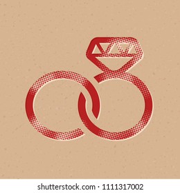 Wedding ring icon in halftone style. Grunge background vector illustration.