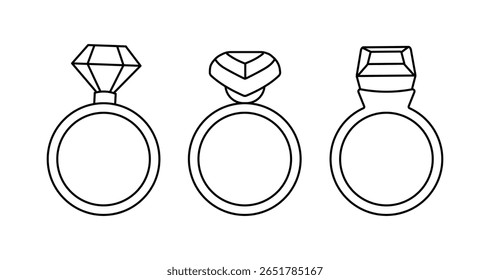 Wedding ring icon. Illustration of rings with gemstones. Symbol of wedding, engagement, family. Jewelry concept.
 EPS10