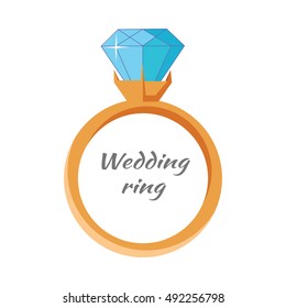 Wedding ring icon isolated on white. Jewelry ring with blue gem. Best wedding and engagement ring editable for your design. Luxury diamond ring. Jewels concept. Vector illustration