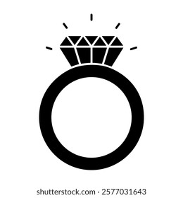 Wedding ring icon. Jewelry logo. Engagement diamond ring icon. Proposal symbol. Brilliant gold jewellery vector illustration isolated.