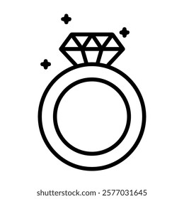 Wedding ring icon. Jewelry logo. Engagement diamond ring icon. Proposal symbol. Brilliant gold jewellery vector illustration isolated.