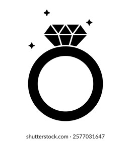 Wedding ring icon. Jewelry logo. Engagement diamond ring icon. Proposal symbol. Brilliant gold jewellery vector illustration isolated.