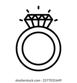 Wedding ring icon. Jewelry logo. Engagement diamond ring icon. Proposal symbol. Brilliant gold jewellery vector illustration isolated.