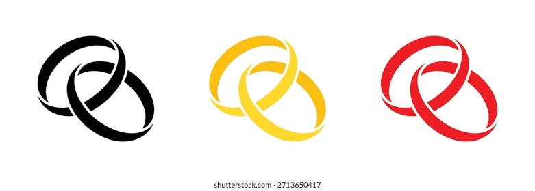 Conjunto de iconos de anillo de Boda. Símbolo de matrimonio. Icono de compromiso. Icono de anillo entrelazado. Ilustración vectorial 