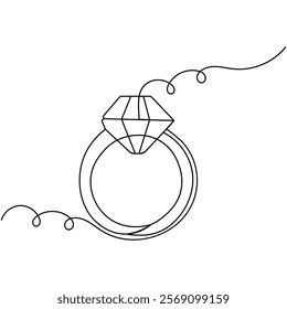 Wedding ring icon single line art, continuous one line drawing of Isolated outline vector art