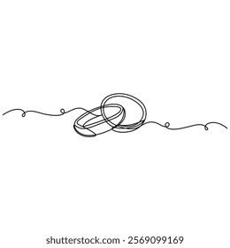 Wedding ring icon single line art, continuous one line drawing of Isolated outline vector art