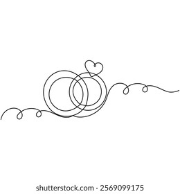 Wedding ring icon single line art, continuous one line drawing of Isolated outline vector art