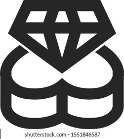 Wedding ring icon in thick outline style. Black and white monochrome vector illustration.