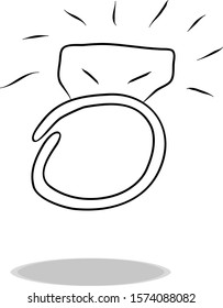 Wedding ring icon vector, hand drawing. Illustration of jewel, contour of symbol black
