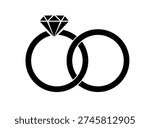 Wedding ring icon vector illustration, Ring icon outline symbol isolated, Jewelry Rings icon, Engagement diamond ring icon, Proposal symbol vector, Diamond rings engagement or wedding ring design.