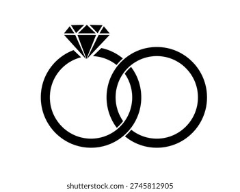 Wedding ring icon vector illustration, Ring icon outline symbol isolated, Jewelry Rings icon, Engagement diamond ring icon, Proposal symbol vector, Diamond rings engagement or wedding ring design.