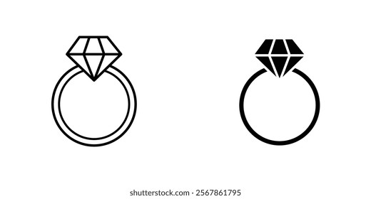 Wedding ring icons collection in Filled flat and thin line style.