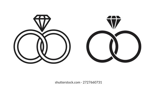 Wedding ring icons collection. Thin linear and black flat icons