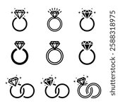 Wedding ring icons. Diamond ring