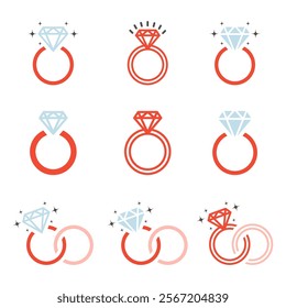 Wedding ring icons. Diamond ring