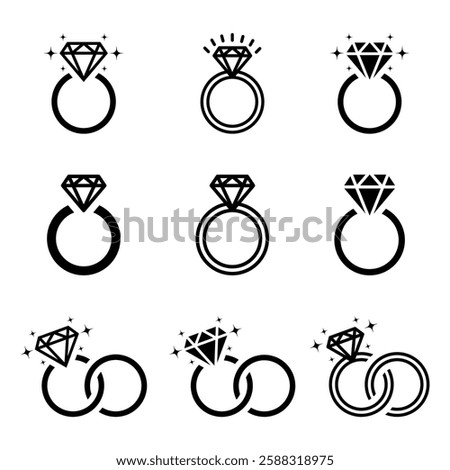 Wedding ring icons. Diamond ring