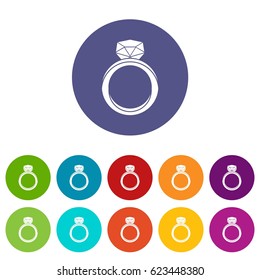 Wedding ring icons set in circle isolated flat vector illustration