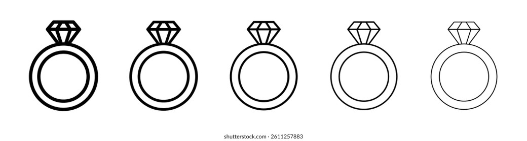 Wedding ring icons vector set in different stroke line style