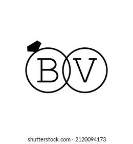 Anillo de boda con el logotipo inicial simple de BV.