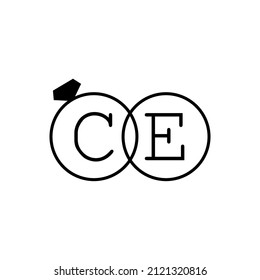 Wedding ring with initial CE simple logo.