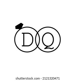 Wedding ring with initial DQ simple logo.