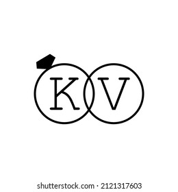 Wedding ring with initial KV simple logo.