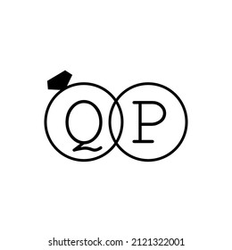Wedding ring with initial QP simple logo.