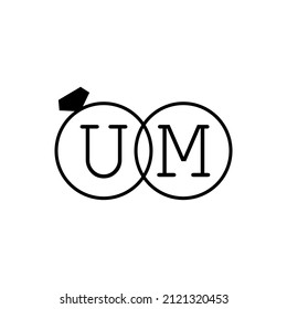 Wedding ring with initial UM simple logo.