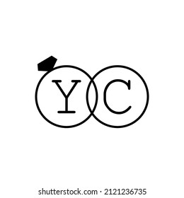 Wedding ring with initial YC simple logo.