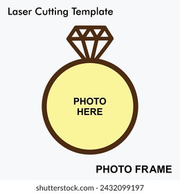 Wedding Ring laser cut photo frame with 1 photo. Home decor wooden sublimation frame template. Laser cut photo frame template design for mdf and acrylic cutting.