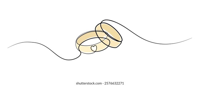 Wedding ring line art style vector illustration, single line, colorful, flowers
