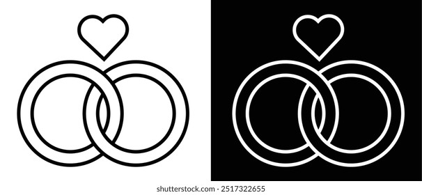 Wedding ring with love icon vector. Set of wedding rings linear icon. Simple vector trendy style isolated on white and black background. Vector illustration.