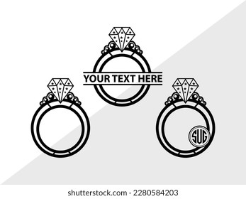 Wedding Ring Monogram Vector Illustration Silhouette svg