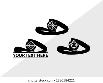 Wedding Ring Monogram Vector Illustration Silhouette svg
